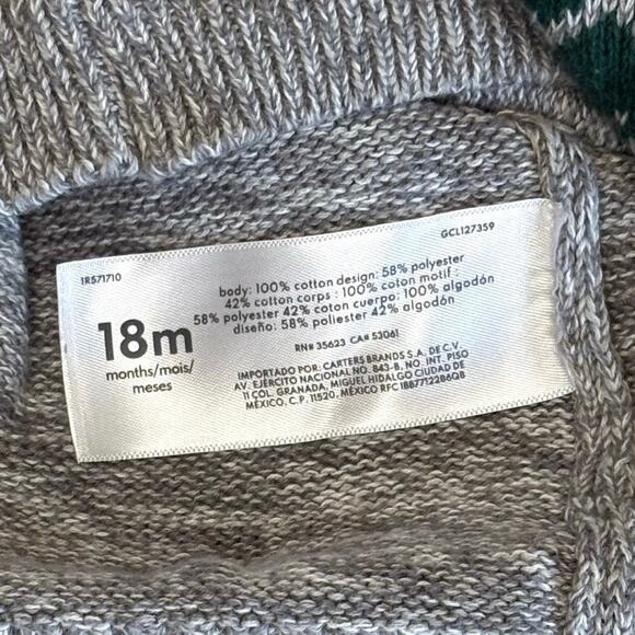Carter's Fuzzy Reindeer Pullover Sweater Boys/Girls 18M | Gray Marled Knit - Picture 5 of 6